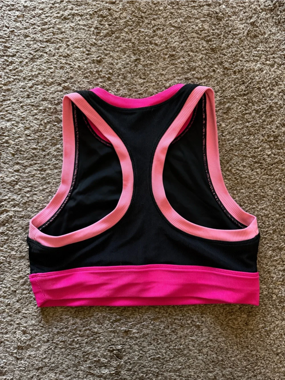 BEACH RIOT Black & Pink Ribbed Yoga Workout Sports Bra